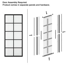 Load image into Gallery viewer, 10 Lite Glass Black Aluminum Frame Interior Double Sliding Barn Door with Hardware Kit