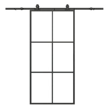 Load image into Gallery viewer, 36 in. x 84 in. 6 Lite Glass Black Aluminum Frame Interior Barn Door with Sliding Hardware Kit