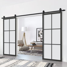 Load image into Gallery viewer, 72 in. x 84 in. 6 Lite Glass Black Aluminum Frame Interior Double Sliding Barn Door with Hardware Kit
