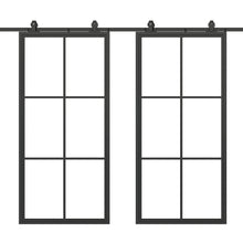 Load image into Gallery viewer, 72 in. x 84 in. 6 Lite Glass Black Aluminum Frame Interior Double Sliding Barn Door with Hardware Kit