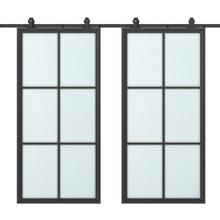 Load image into Gallery viewer, 72 in. x 84 in. 6 Lite Glass Black Aluminum Frame Interior Double Sliding Barn Door with Hardware Kit