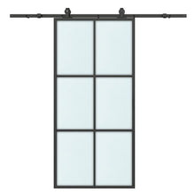 Load image into Gallery viewer, 36 in. x 84 in. 6 Lite Glass Black Aluminum Frame Interior Barn Door with Sliding Hardware Kit