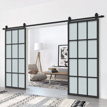 Load image into Gallery viewer, 72 in. x 84 in. 12 Lite Glass Black Aluminum Frame Interior Double Sliding Barn Door with Hardware Kit