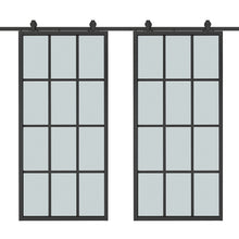 Load image into Gallery viewer, 72 in. x 84 in. 12 Lite Glass Black Aluminum Frame Interior Double Sliding Barn Door with Hardware Kit