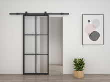 Load image into Gallery viewer, 36 in. x 84 in. 6 Lite Glass Black Aluminum Frame Interior Barn Door with Sliding Hardware Kit