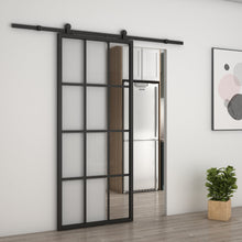 Load image into Gallery viewer, 36 in. x 84 in. 12 Lite Glass Black Aluminum Frame Interior Barn Door with Sliding Hardware Kit