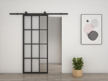 Load image into Gallery viewer, 36 in. x 84 in. 12 Lite Glass Black Aluminum Frame Interior Barn Door with Sliding Hardware Kit