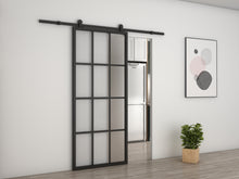 Load image into Gallery viewer, 36 in. x 84 in. 12 Lite Glass Black Aluminum Frame Interior Barn Door with Sliding Hardware Kit