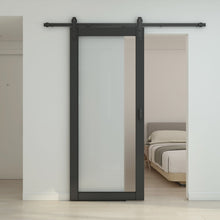 Load image into Gallery viewer, 36 in. x 84 in. 1-Lite Frosted Glass Barn Door MDF Frame Sliding Hardware Kit and Door Handle