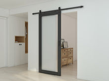 Load image into Gallery viewer, 36 in. x 84 in. 1-Lite Frosted Glass Barn Door MDF Frame Sliding Hardware Kit and Door Handle