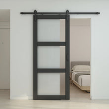 Load image into Gallery viewer, 36 in. x 84 in. 3-Lite Frosted Glass Barn Door MDF Frame Sliding Hardware Kit and Door Handle