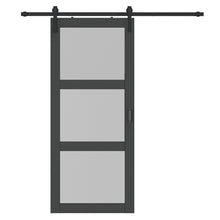 Load image into Gallery viewer, 36 in. x 84 in. 3-Lite Frosted Glass Barn Door MDF Frame Sliding Hardware Kit and Door Handle