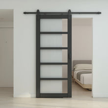 Load image into Gallery viewer, 36 in. x 84 in. 5-Lite Frosted Glass Barn Door MDF Frame Sliding Hardware Kit and Door Handle