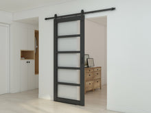 Load image into Gallery viewer, 36 in. x 84 in. 5-Lite Frosted Glass Barn Door MDF Frame Sliding Hardware Kit and Door Handle