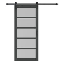 Load image into Gallery viewer, 36 in. x 84 in. 5-Lite Frosted Glass Barn Door MDF Frame Sliding Hardware Kit and Door Handle