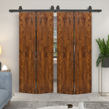 Load image into Gallery viewer, Stained Pine Wood Double Bi-Fold Barn Door with Sliding Hardware Kit