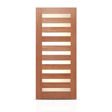 Load image into Gallery viewer, Reversible Frosted Glass Modern Exterior Unfinished Mahogany Front Door Slab