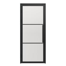 Load image into Gallery viewer, 36 in. x 85 in. 3 Lite Frost Glass Black Steel Frame Prehung Interior Door with Door Handle