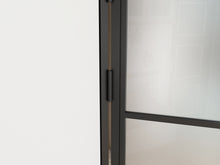 Load image into Gallery viewer, 36 in. x 85 in. 3 Lite Frost Glass Black Steel Frame Prehung Interior Door with Door Handle