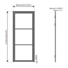 Load image into Gallery viewer, 36 in. x 85 in. 3 Lite Frost Glass Black Steel Frame Prehung Interior Door with Door Handle