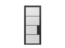 Load image into Gallery viewer, 36 in. x 85 in. 4 Lite Frost Glass Black Steel Frame Prehung Interior Door with Door Handle