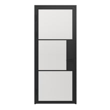 Load image into Gallery viewer, 36 in. x 85 in. 3 Lite Frost Glass Black Steel Frame Prehung Interior Door with Door Handle