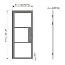 Load image into Gallery viewer, 36 in. x 85 in. 3 Lite Frost Glass Black Steel Frame Prehung Interior Door with Door Handle
