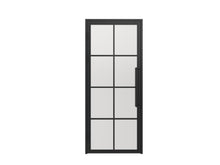 Load image into Gallery viewer, 36 in. x 85 in. 8 Lite Frost Glass Black Steel Frame Prehung Interior Door with Door Handle