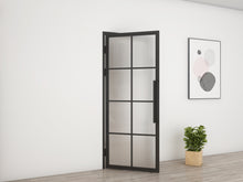 Load image into Gallery viewer, 36 in. x 85 in. 8 Lite Frost Glass Black Steel Frame Prehung Interior Door with Door Handle