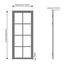 Load image into Gallery viewer, 36 in. x 85 in. 8 Lite Frost Glass Black Steel Frame Prehung Interior Door with Door Handle