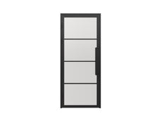Load image into Gallery viewer, 36 in. x 85 in. 4 Lite Frost Glass Black Steel Frame Prehung Interior Door with Door Handle