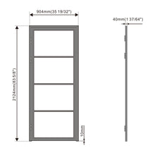 Load image into Gallery viewer, 36 in. x 85 in. 4 Lite Frost Glass Black Steel Frame Prehung Interior Door with Door Handle