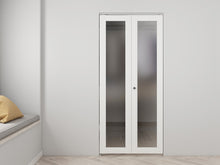 Load image into Gallery viewer, Full Lite Frosted Glass Solid Core White MDF Bi-fold Door with Hardware Kit and Door Handle