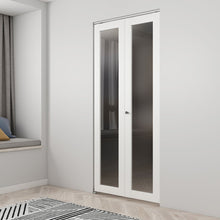 Load image into Gallery viewer, Full Lite Frosted Glass Solid Core White MDF Bi-fold Door with Hardware Kit and Door Handle