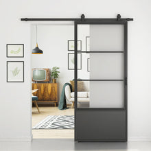 Load image into Gallery viewer, 37 in. x 84 in. 3-Lite Tempered Glass Barn Door Steel Frame Sliding Hardware Kit and Door Handle