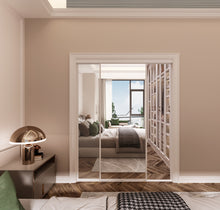 Load image into Gallery viewer, Mirror White Steel Frame Interior Closet Sliding Door with White Trim and Hardware Kit