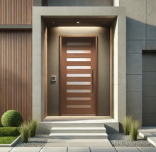 Load image into Gallery viewer, Reversible Frosted Glass Modern Exterior Unfinished Mahogany Front Door Slab