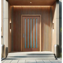 Load image into Gallery viewer, Reversible Frosted Glass Modern Exterior Unfinished Mahogany Front Door Slab