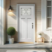 Load image into Gallery viewer, 36 in. x 80 in. Reversible Decorative Glass White Modern Exterior Fiberglass Front Door Slab Door