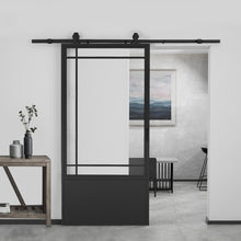 Load image into Gallery viewer, 37 in. x 84 in. 6-Lite Tempered Clear Glass Barn Door Steel Frame Sliding Hardware Kit and Door Handle