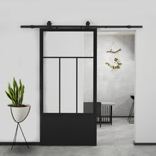 Load image into Gallery viewer, 37 in. x 84 in. 4-Lite Tempered Clear Glass Barn Door Steel Frame Sliding Hardware Kit and Door Handle