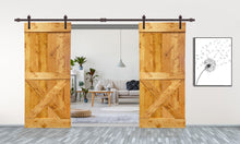 Load image into Gallery viewer, Mini X Series Stained Solid Pine Wood Interior Double Sliding Barn Door With Hardware Kit