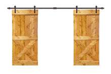 Load image into Gallery viewer, Mini X Series Stained Solid Pine Wood Interior Double Sliding Barn Door With Hardware Kit