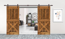 Load image into Gallery viewer, Mini X Pre Assembled Stained Wood Interior Double Sliding Barn Door with Hardware Kit