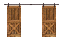 Load image into Gallery viewer, Mini X Pre Assembled Stained Wood Interior Double Sliding Barn Door with Hardware Kit