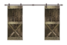 Load image into Gallery viewer, Mini X Series Stained Solid Pine Wood Interior Double Sliding Barn Door With Hardware Kit
