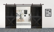 Load image into Gallery viewer, Mini X Series Stained Solid Pine Wood Interior Double Sliding Barn Door With Hardware Kit