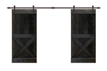 Load image into Gallery viewer, Mini X Series Stained Solid Pine Wood Interior Double Sliding Barn Door With Hardware Kit