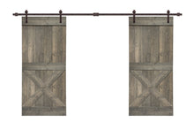 Load image into Gallery viewer, Mini X Series Stained Solid Pine Wood Interior Double Sliding Barn Door With Hardware Kit