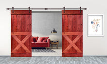 Load image into Gallery viewer, Mini X Series Stained Solid Pine Wood Interior Double Sliding Barn Door With Hardware Kit